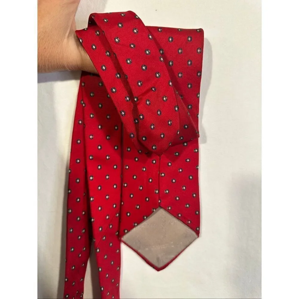 Christian Dior Vintage Red with black/white dots 100% Silk tie